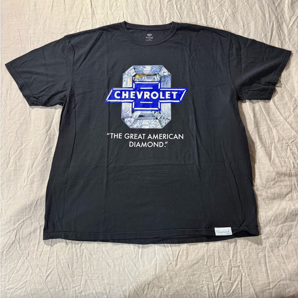 Diamond Supply T-Shirt
Black/Chevrolet Print
Size XXL
New with tags